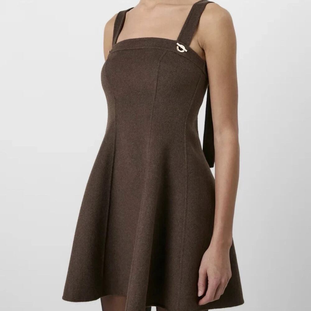 Cult Gaia Wool Blend babydoll Mini Dress in Woodsy Brown 6 A011288